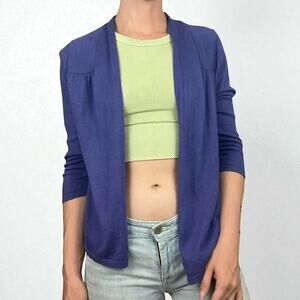 Chico's Soft Blue Cropped Sleeve Cardigan Sweater